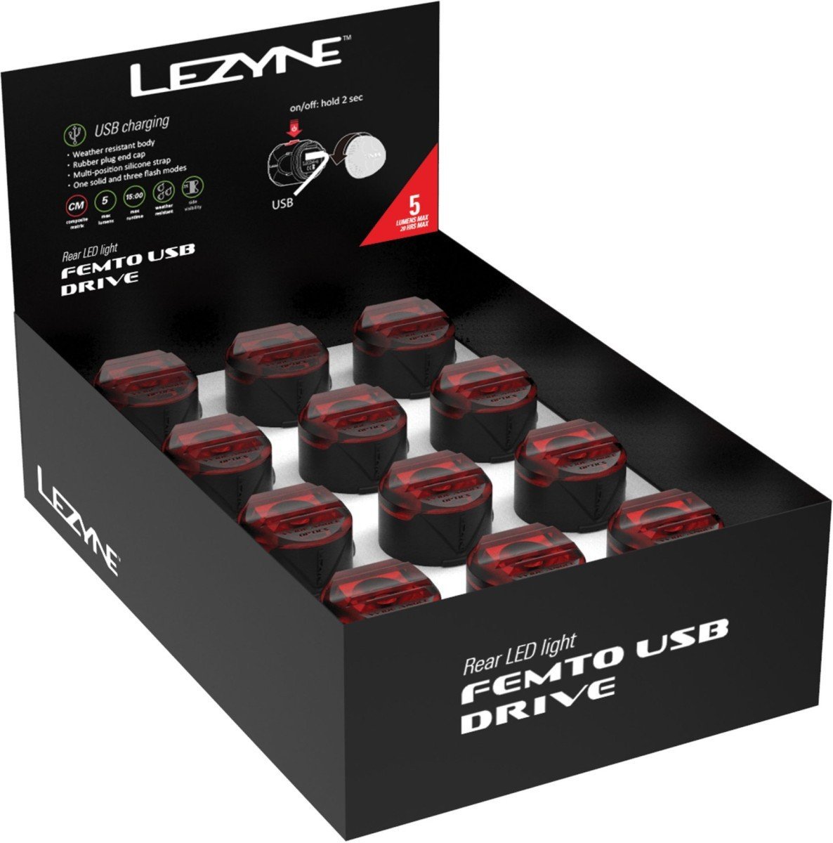 Lezyne Femto Usb Drive Rear Black - Afbeelding 2